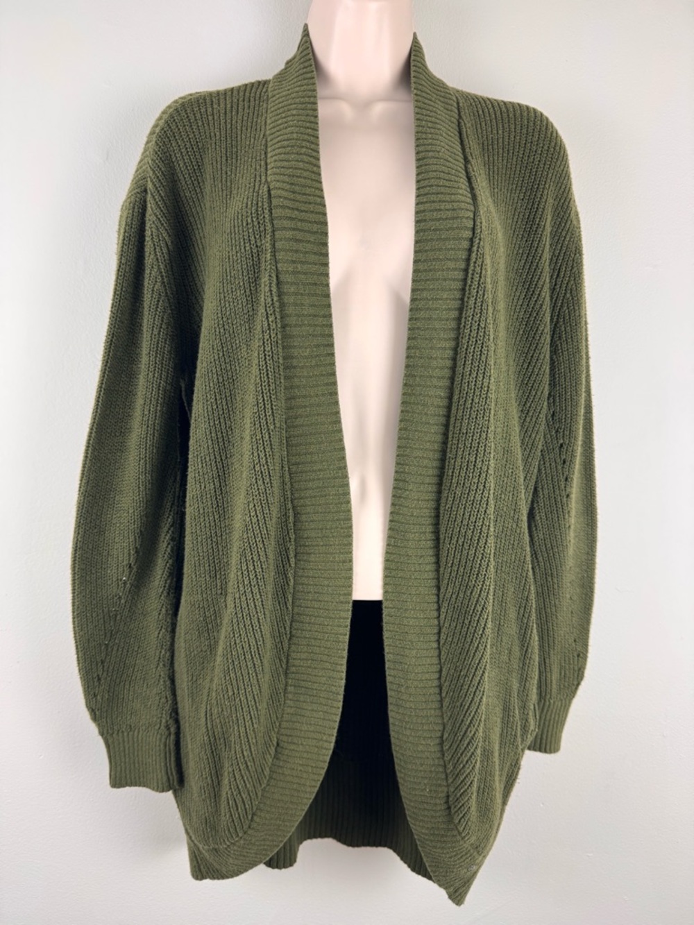 American Eagle Olive Open Front Cardigan Shawl Collar Knit Small